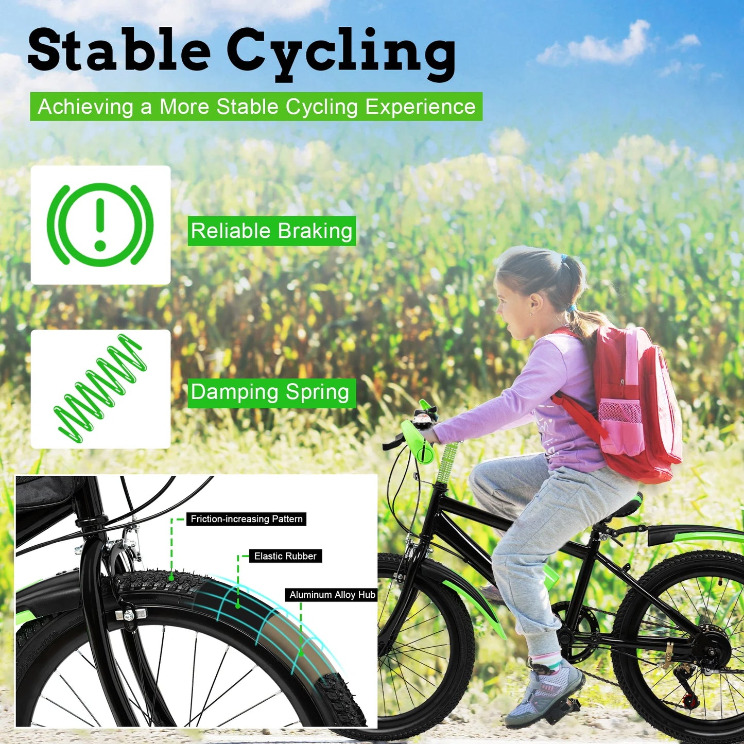 20 In Mountain Bike 7 Speeds Adjustable Height Kids Bicycle for Boys, Girls MTB Children's Bicycle with Double Disc Brake