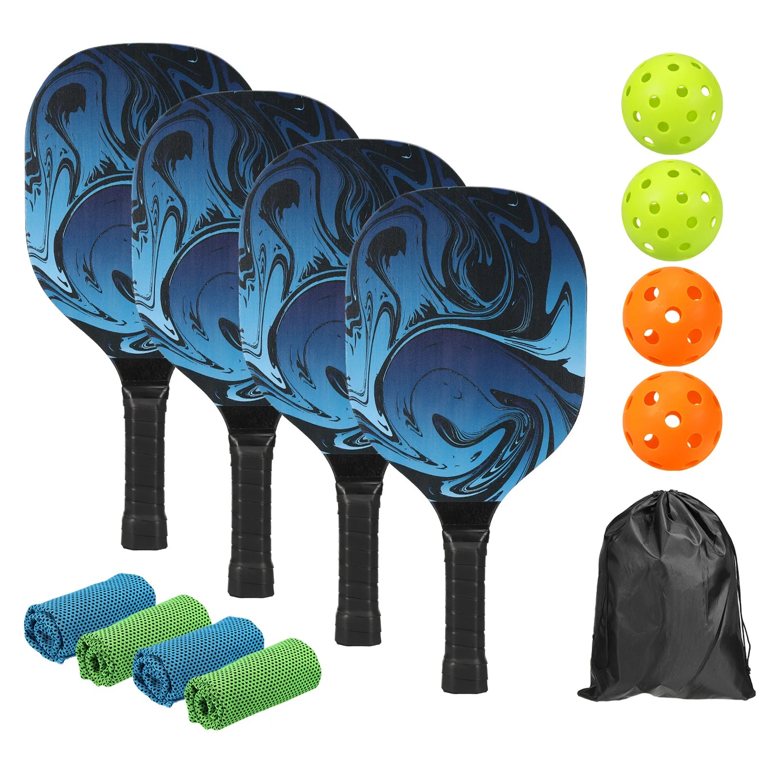 Pickleball Paddles Set with 4 Premium Wood Pickleball Rackets with Cushion Grip 4 Pickleball Ball 4 Cooling Towels and Carry Bag