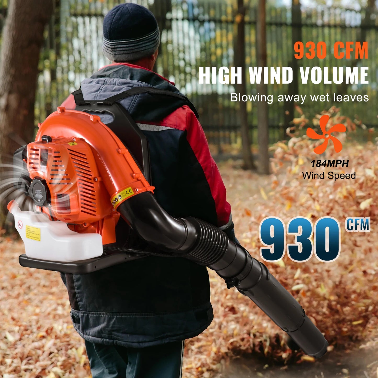 Backpack Leaf Blower 79CC 2-Cycle Gas Leaf Blower with 3L Fuel Tank 930CFM Air Volume 184MPH Speed Ideal for Lawn Care