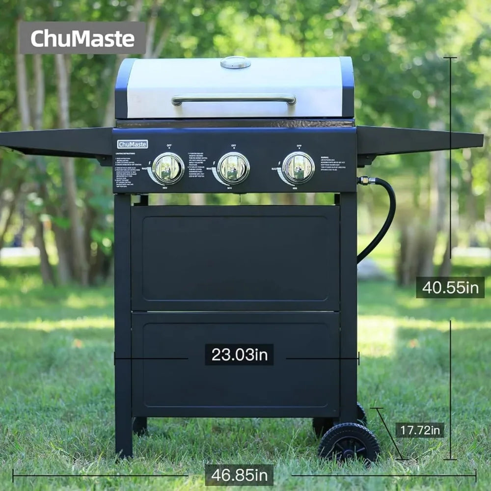 Grill Propane 3 Burner Gas Outdoor Grills, Bbq With Thermometer, Patio Grill For Small Gatherings, Asadores De Gas 30000 BTU. Ba
