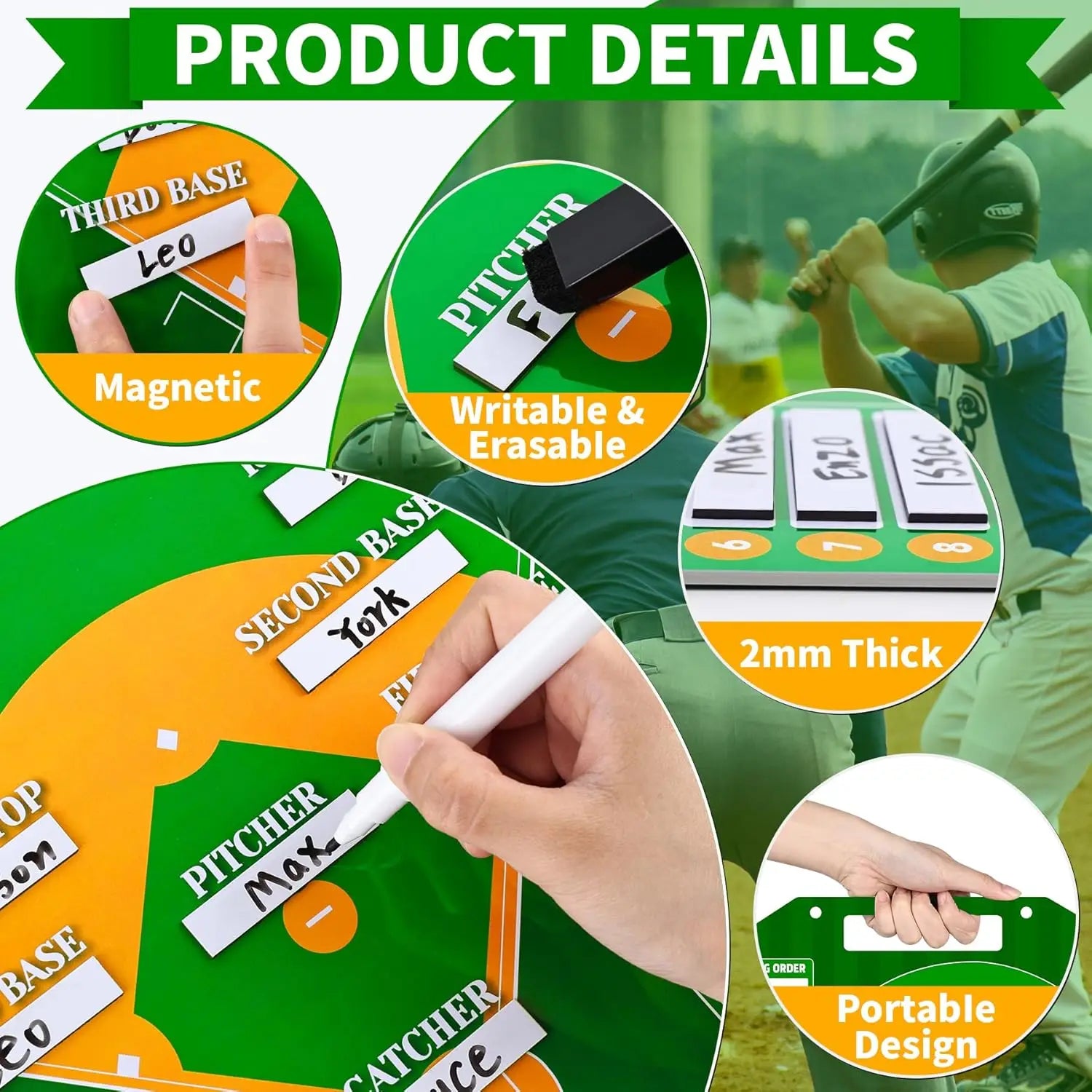 Magnetic Baseball Lineup Board, Professional Softball & Baseball Lineup Board for Dugout, Baseball Clipboard for Coa