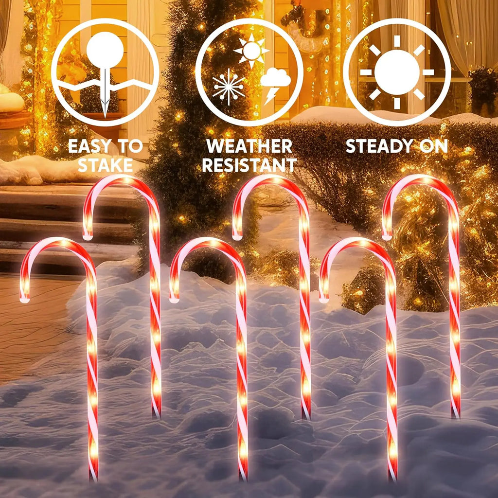 16" Christmas Candy Cane Pathway Markers Lights Set of 12 with Warm White for Xmas Indoor and Outdoor Decorations