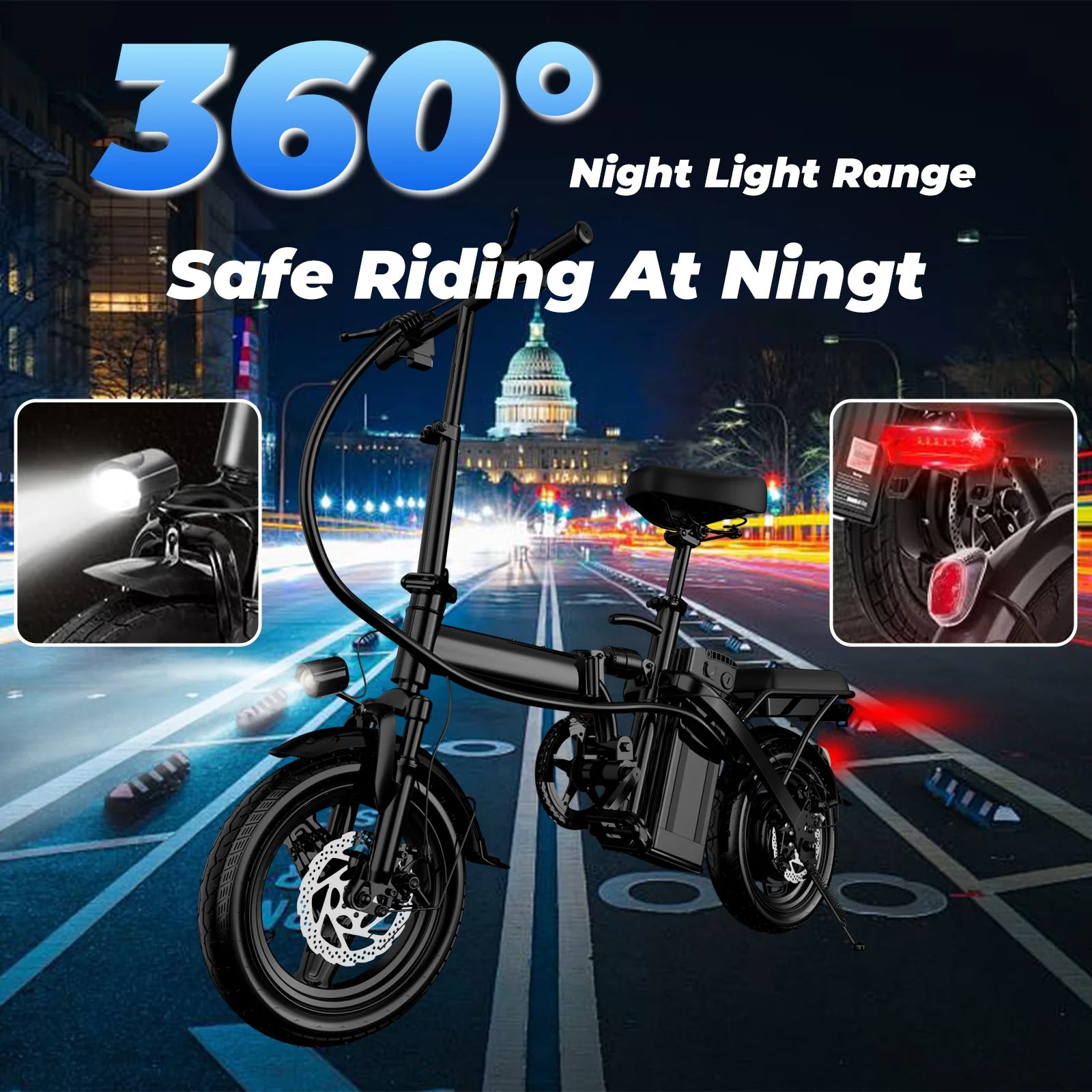 500W Adult Electric Bike, 20 MPH, 48V 12Ah Removable Battery, 14 Inch Folding Electric Bike, Multi-Shock Absorption