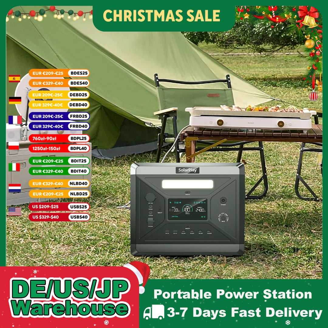 Portable Power Station 2160WH LiFePO4 Battery with 2400W (4800W Peak) AC Output Solar Generator for Garden Party