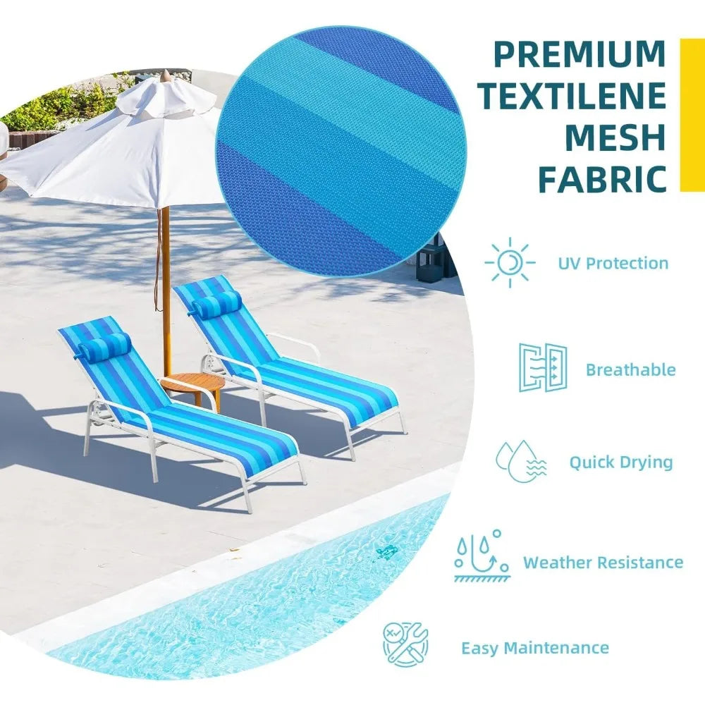 Patio Chaise Lounge, Set of 2 Outdoor Lounge Chairs for Beach, Pool, Sunbathing – Lawn Lounger Recliner Chair for Outside Tannin