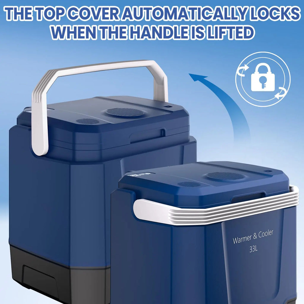 35 Quart (33 L) Electric Cooler Warmer Portable Car Refrigerator With Automatic Locking Handle 12V Car Cooler for Vehicle Trucks