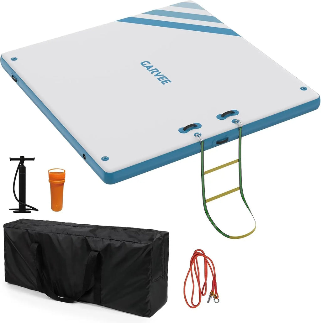 Inflatable Pontoon Dock, Thicken Air Dock Floating Platform, Inflatable Pontoon with Nonslip Surface and Rope Ladder, Lake Float