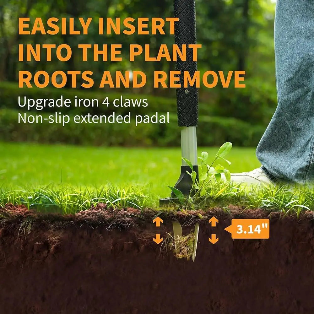 Ergonomic Stand-Up Weeder Tool with 4 Stainless Steel Claws Effective Weed Removal in Lawn and Garden