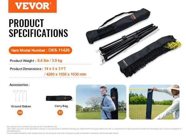 10-17FT Badminton Net Height Adjustable Volleyball Net Wide Foldable Pickleball Net Portable Easy Setup Tennis Net Set