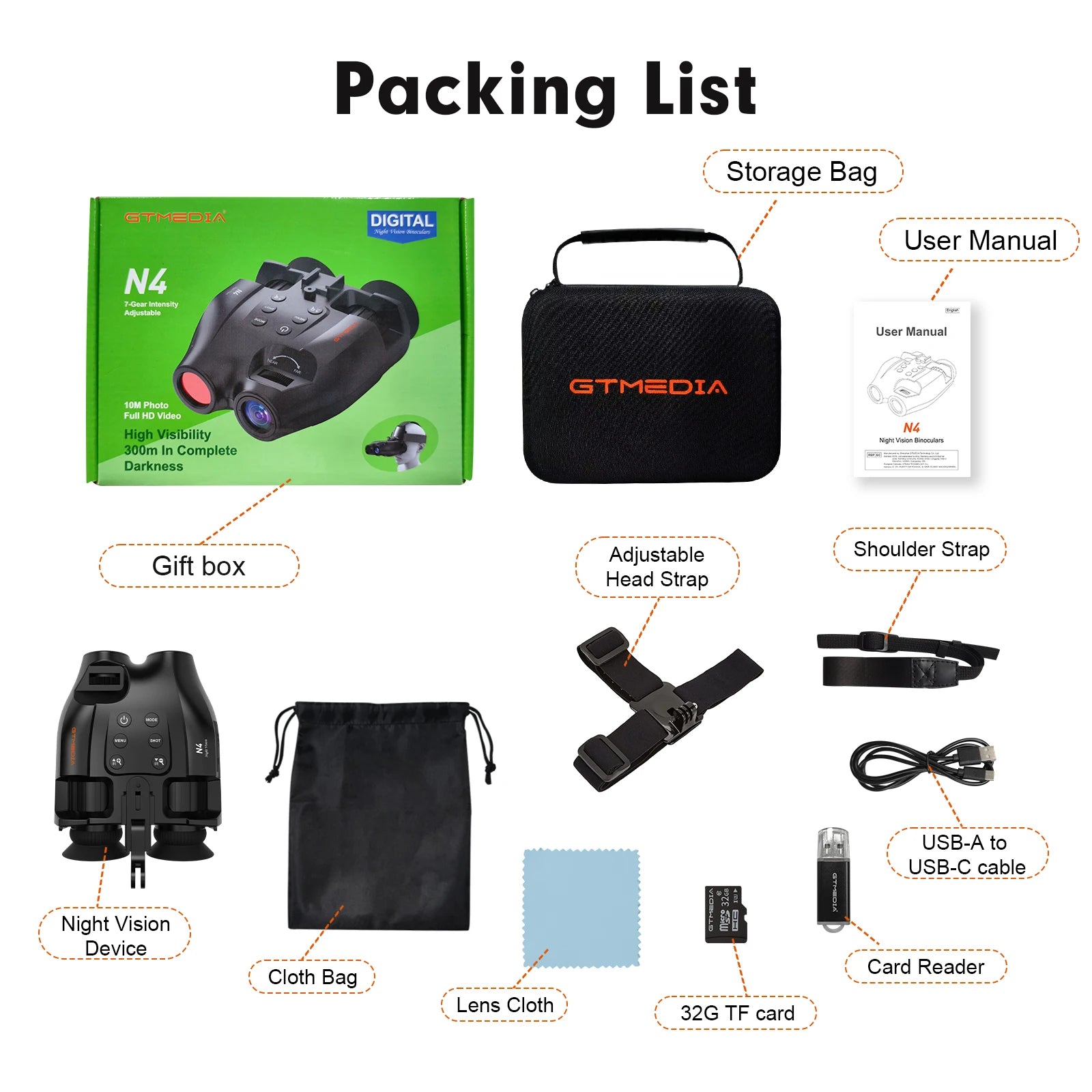 GTMEIDA N4 Infrared Night Vision Binoculars 4K HD Telescope 5x Digital Zoom 300m Infrared Night Vision Camera USA Straight.