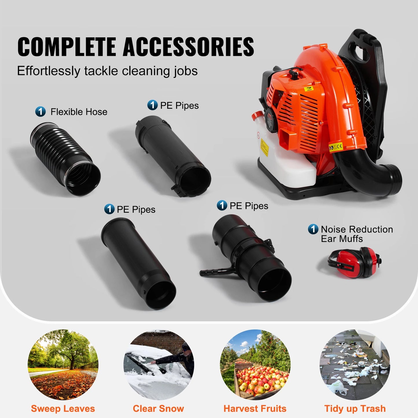 Backpack Leaf Blower 79CC 2-Cycle Gas Leaf Blower with 3L Fuel Tank 930CFM Air Volume 184MPH Speed Ideal for Lawn Care