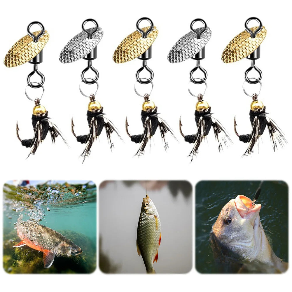 5Pcs Fly Hooks Fly Fishing Bait with Crank Hook Natural Insect Bait Spinner Baits Lure for Freshwater Saltwater