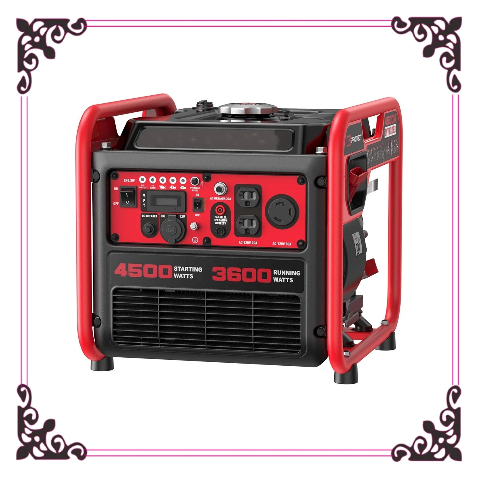 4500W Portable Inverter Generator, Gas Powered with CO Sensor for Camping Tailgating and Emergency