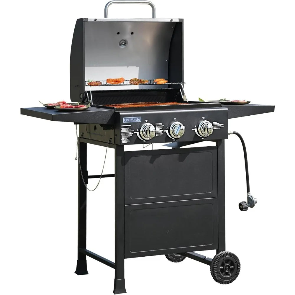 Grill Propane 3 Burner Gas Outdoor Grills, Bbq With Thermometer, Patio Grill For Small Gatherings, Asadores De Gas 30000 BTU. Ba