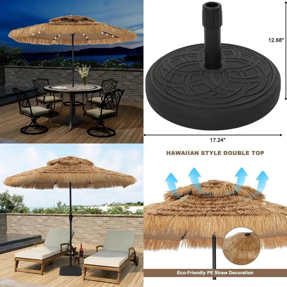 Hawaiian-Inspired Tiki Bar Patio Umbrella with Base, Tropical Beach Umbrella for Outdoor Poolside Use