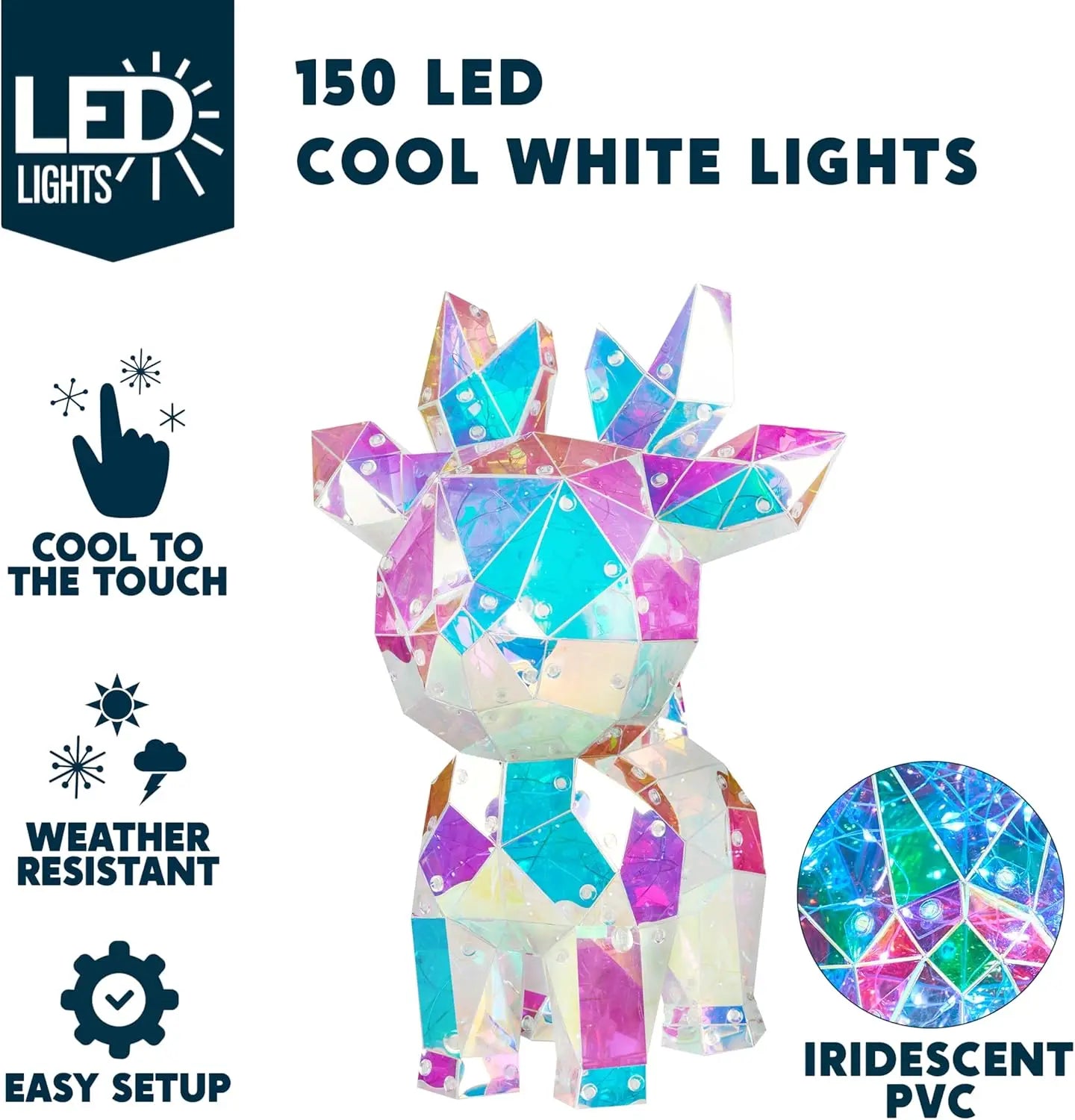 15 in Prismatic Iridescent Reindeer Light Decorations Prismatic Christmas150 LED Lights for Christmas Eve Night Décor