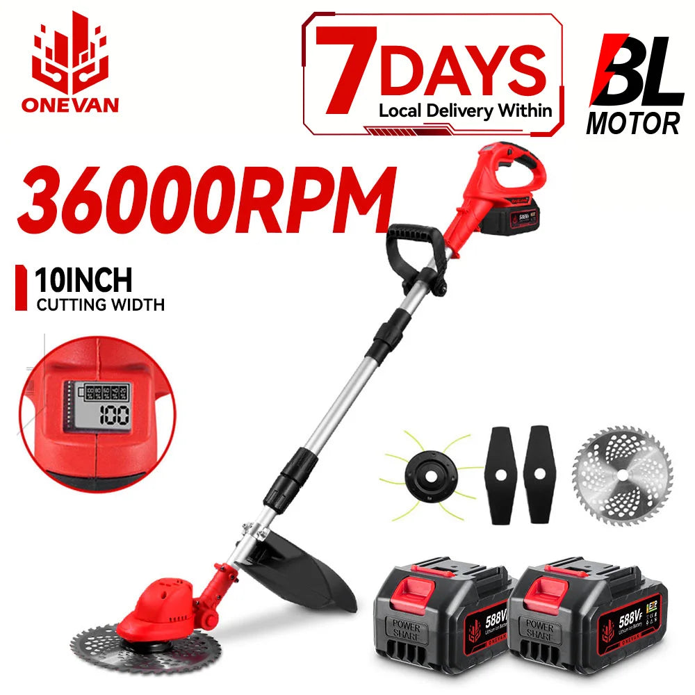 Cordless Brushless Electric Lawn Mower 10" Grass Trimmer Foldable Adjustable Garden Cutter Tool For Makita Battery Pin
