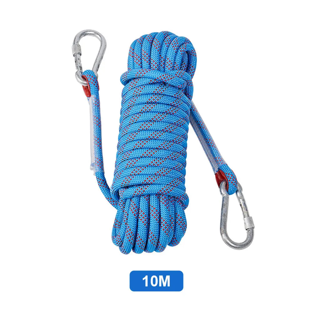 10mm Rock Climbing Rope with 2 Hooks Outdoor Static Rapelling Rope 10m/20m/30m Mountaineering Rope for Fire Escape Car Rescue