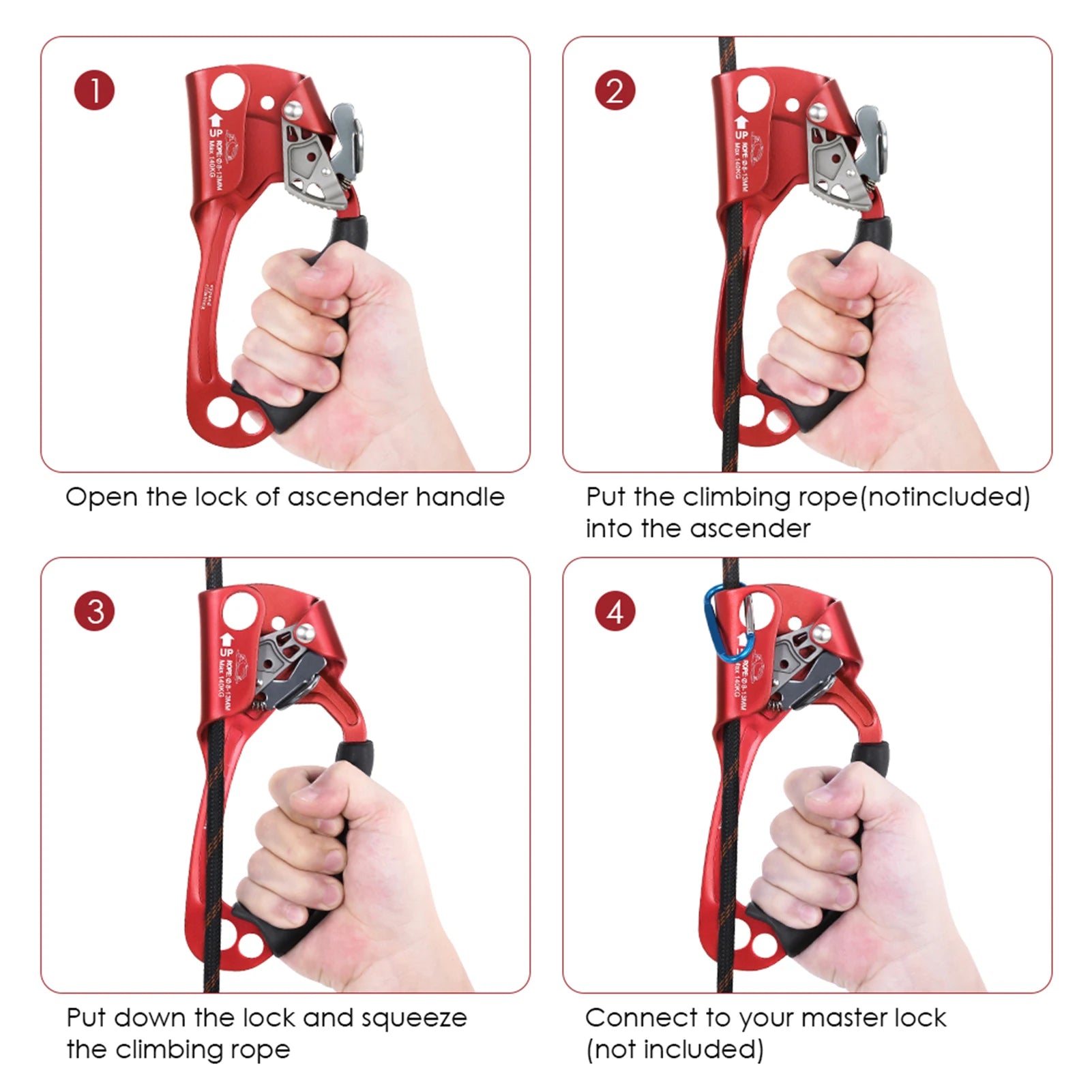 Hand Ascender Aluminum Magnesium Alloy Rock Climbing Handheld Ascender for Aloft Working Caving