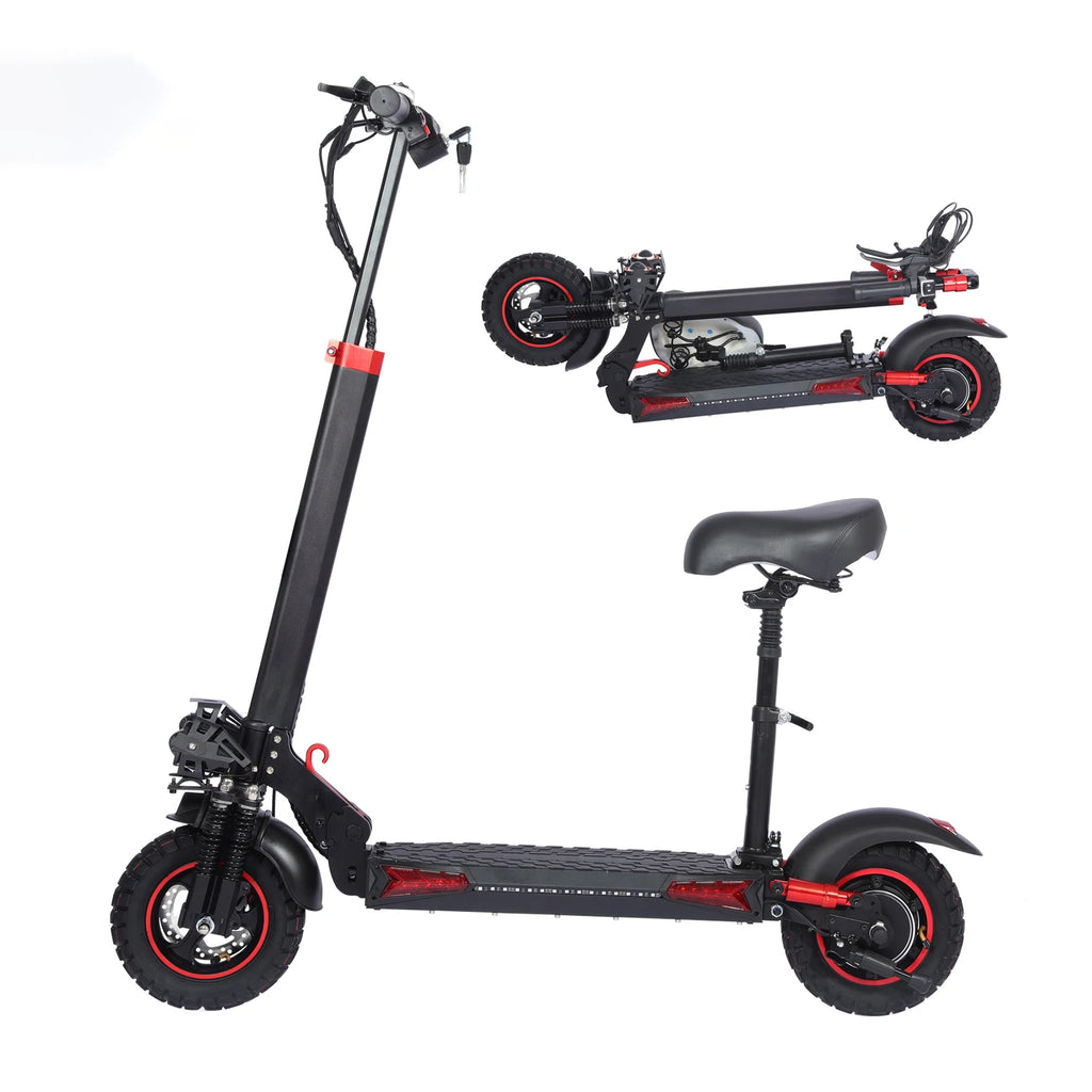 1200W Foldable Adult Electric Scooter with Seat, 11'' Off-road Tires, 48V 21Ah Battery, Dual Suspension Commuting E-scooter