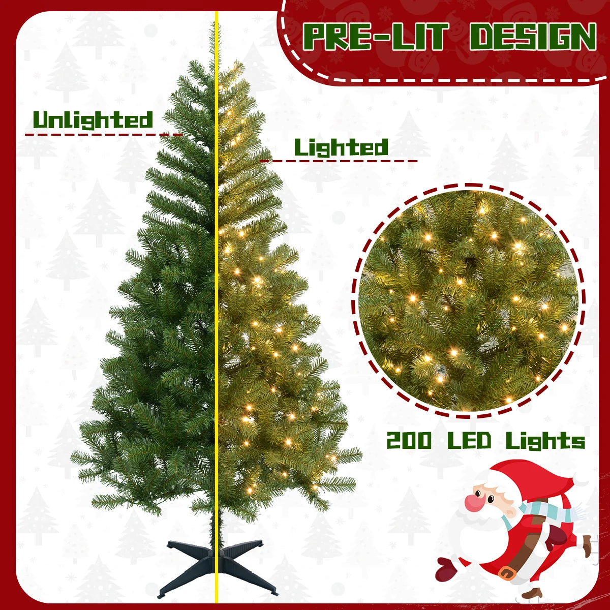 180cm/190cm Prelit Snow Flocked Artificial Christmas Tree Pop Up Christmas Decoration 100/200 Lights Party Home Decor Xmas Decor