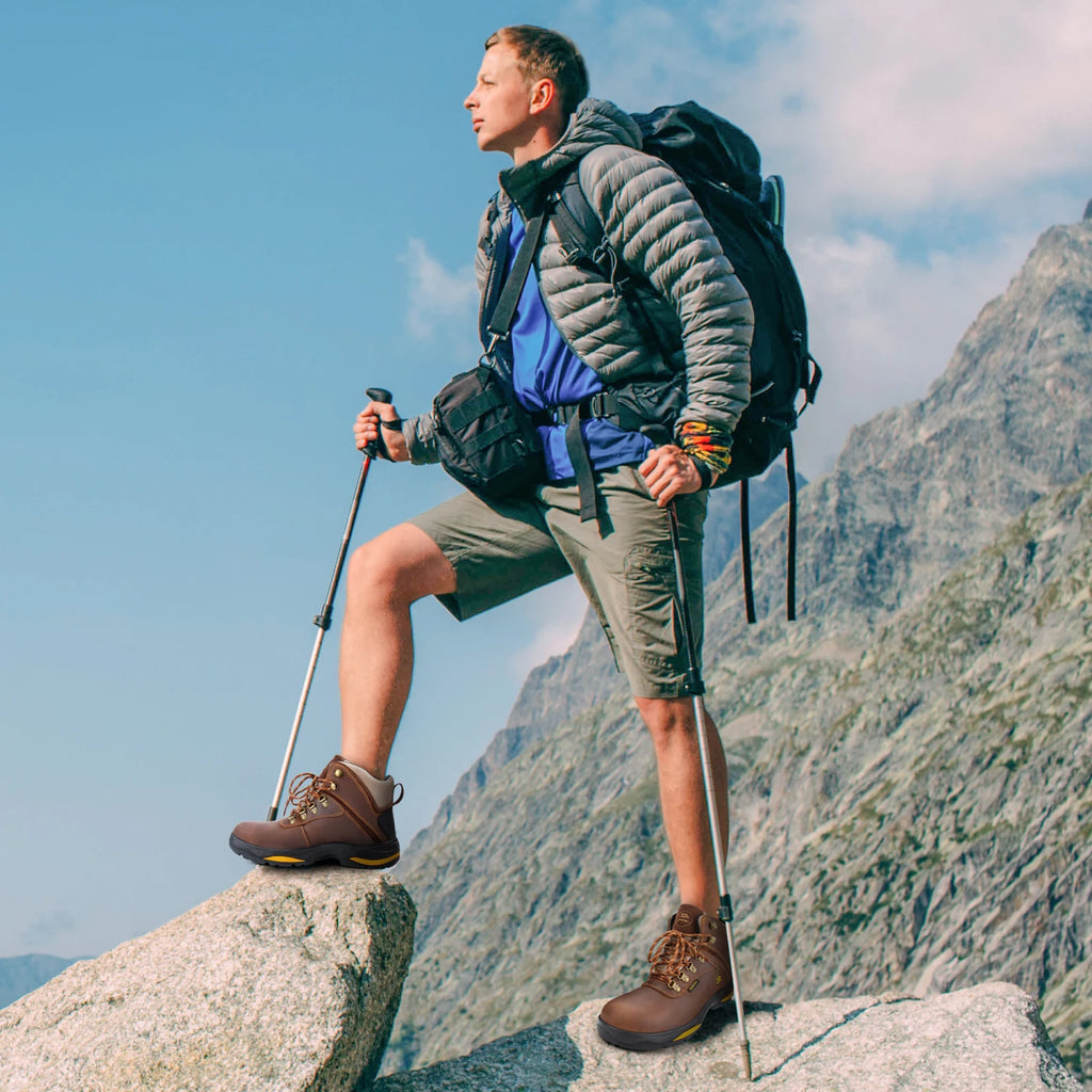 Hike Boots for Men,Soft Toe, Slip Resistant Safety Shoes, Waterproof Anti-Fatigue Brown