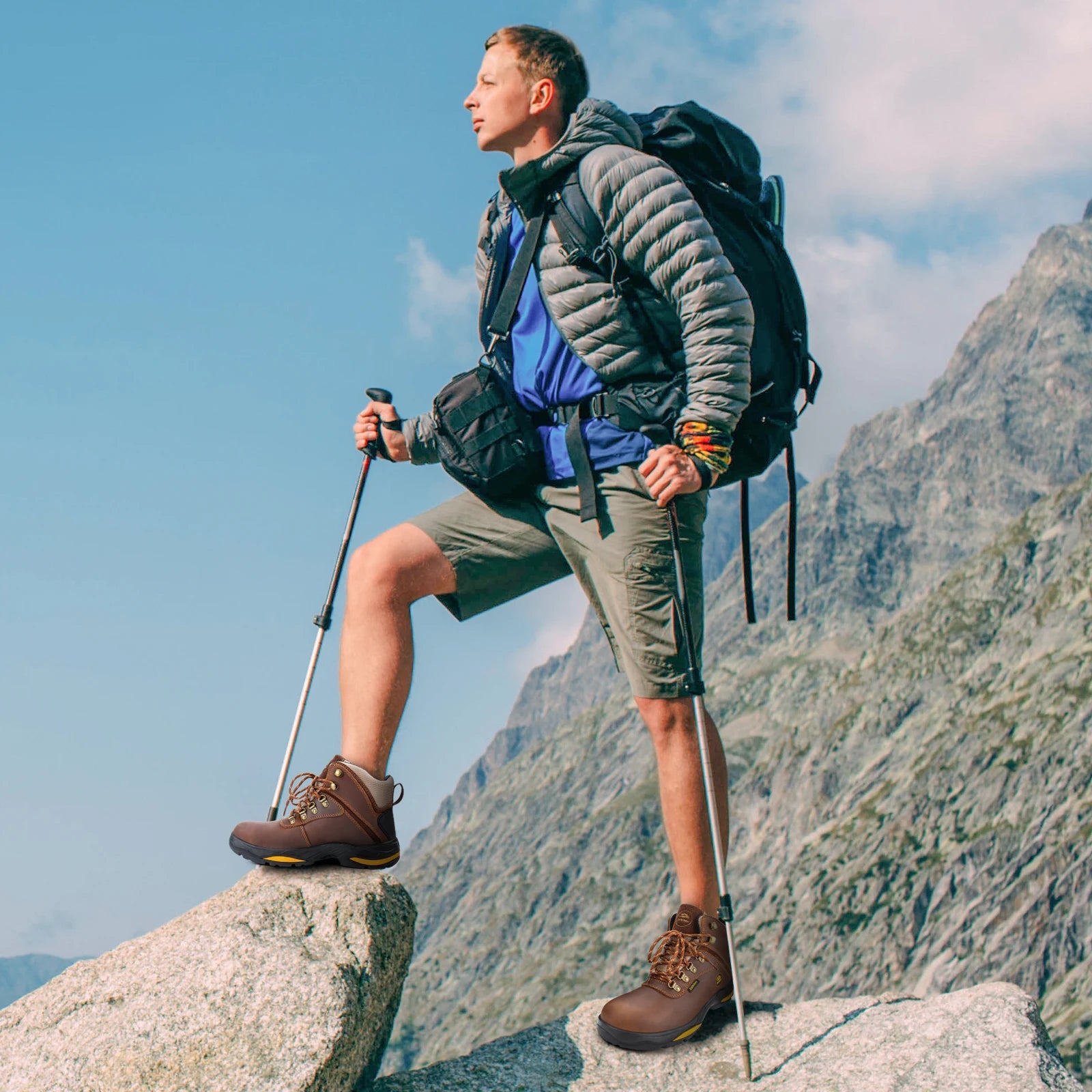 Hike Boots for Men,Soft Toe, Slip Resistant Safety Shoes, Waterproof Anti-Fatigue Brown