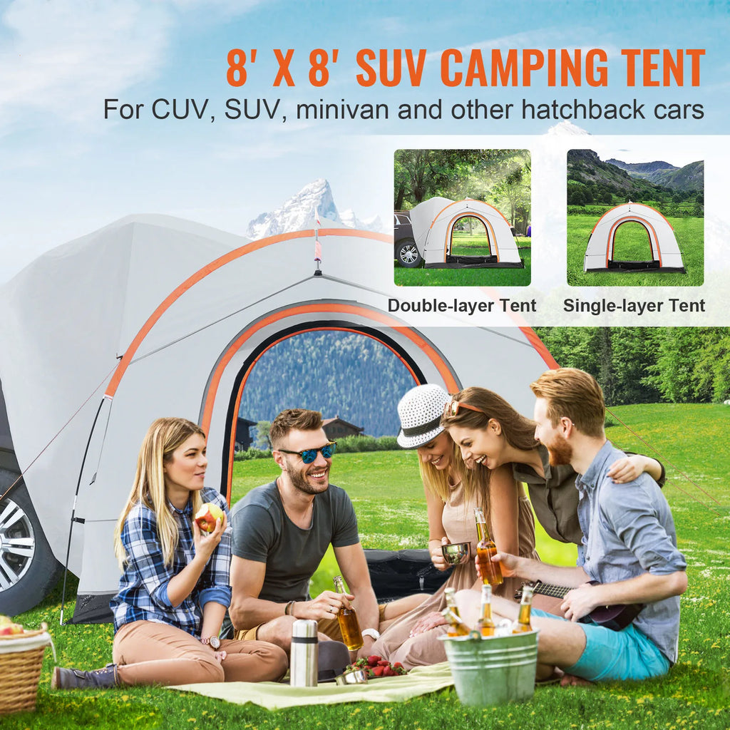 SUV Camping Tent, 8'-8' SUV Tent Attachment for Camping with Rain Layer and Carry Bag, PU2000mm Double Layer Truck Tent