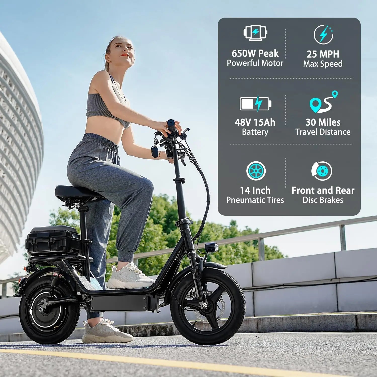 Folding electric scooter with trunk, 500W motor (peak 650W), 48V15AH, 20MPH, 24-32mile range,motorcycle for commuting travel