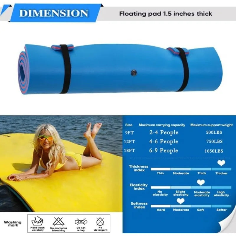 6/9/12/18 Ft Floating Mat, Lily Pad Floating Mat, Water Mat for 1-9 Adults, 3-Layer Tear-Resistant XPE Foam