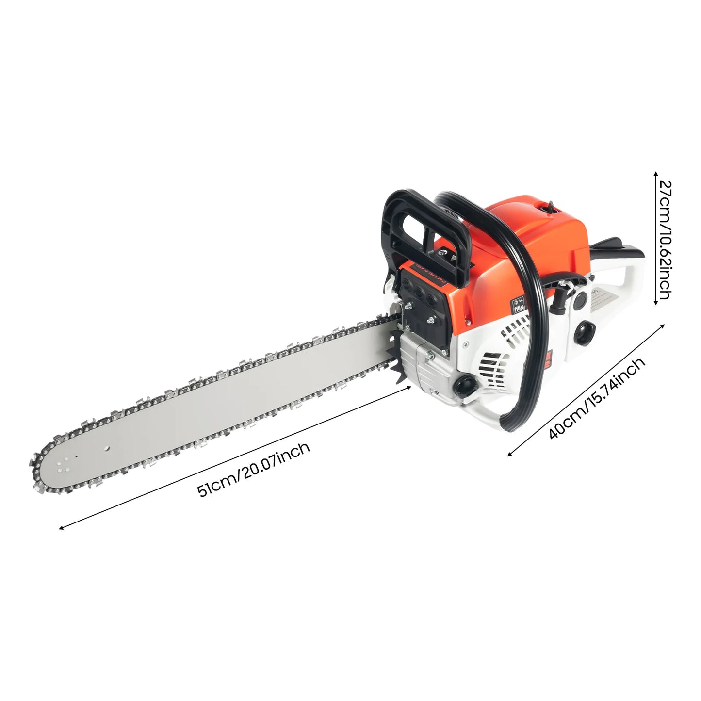 52CC 20 Inches Petrol Chainsaw 2-Stroke Engine Air-Cooled Chainsaw 7500 rpm Single Cylinder Gasoline Chainsaw