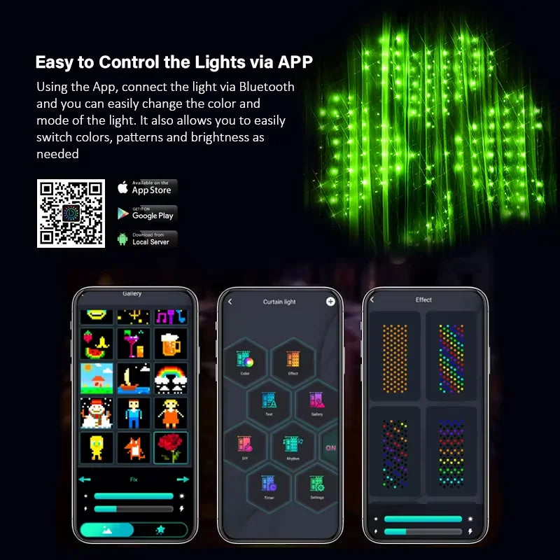 LED RGB Smart Curtain Lights with Music App Controls Fairy Light DIY String Lamp Party Window Curtain Bedroom Christma Deco