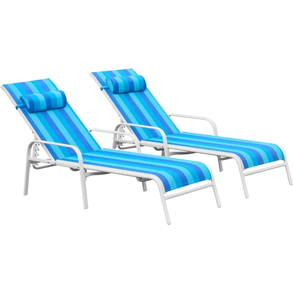 Patio Chaise Lounge, Set of 2 Outdoor Lounge Chairs for Beach, Pool, Sunbathing – Lawn Lounger Recliner Chair for Outside Tannin