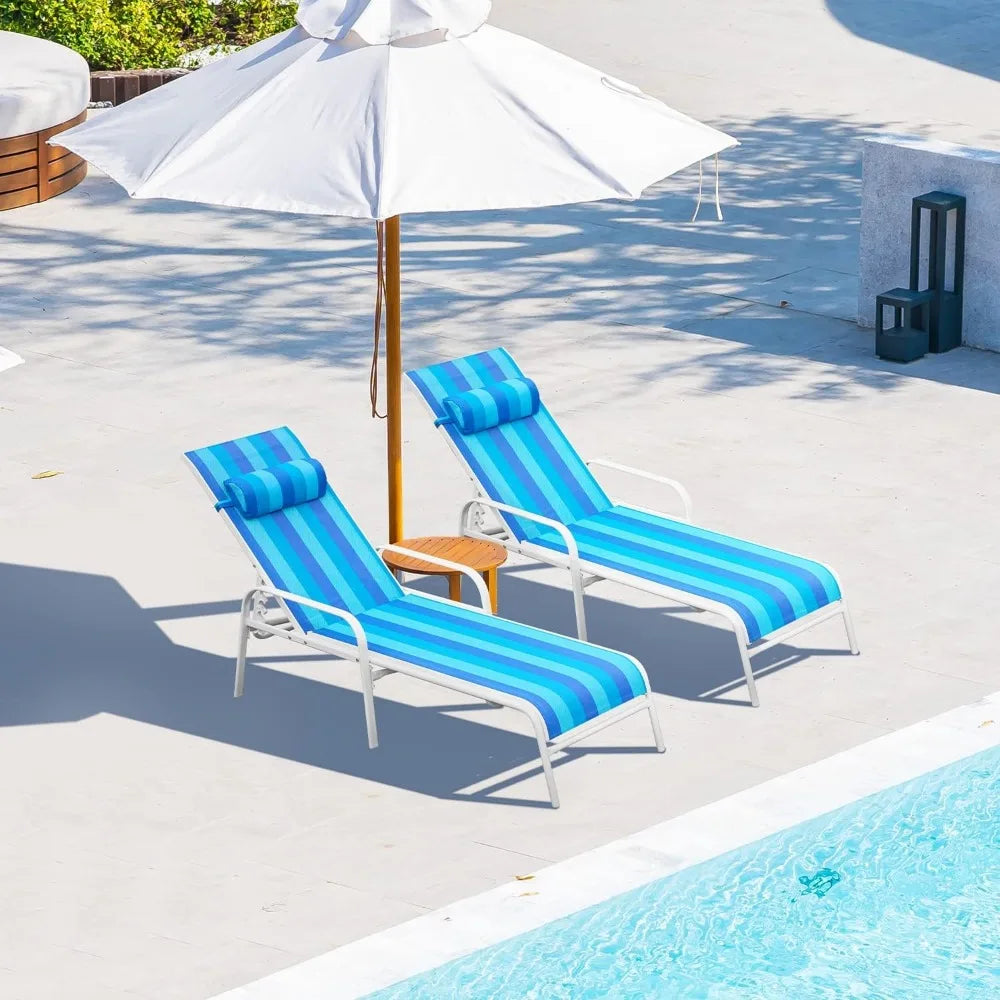 Patio Chaise Lounge, Set of 2 Outdoor Lounge Chairs for Beach, Pool, Sunbathing – Lawn Lounger Recliner Chair for Outside Tannin