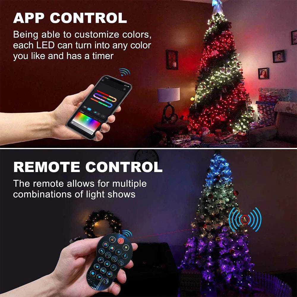 Smart Christmas Tree Lights with Five-Pointed Star 400 LEDs Bluetooth APP Control RGB DIY Text Music Sync Christmas Decorative