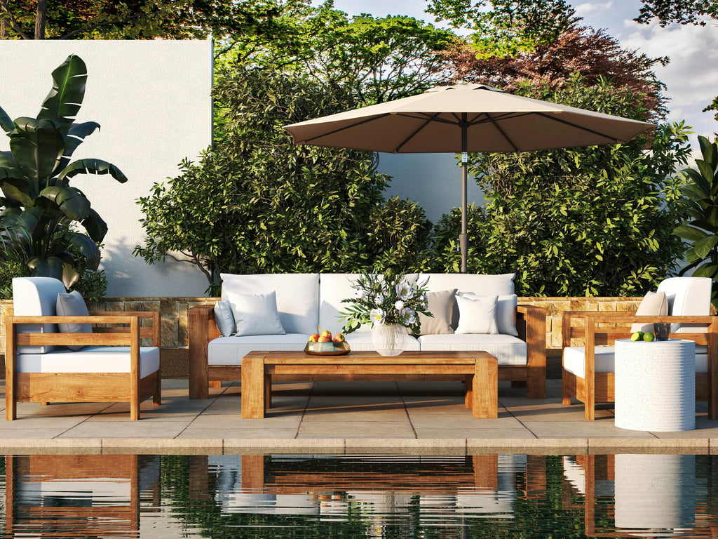 7.5' Patio Umbrella Outdoor Table Market Umbrella with Push Button Tilt/Crank, 6 Ribs