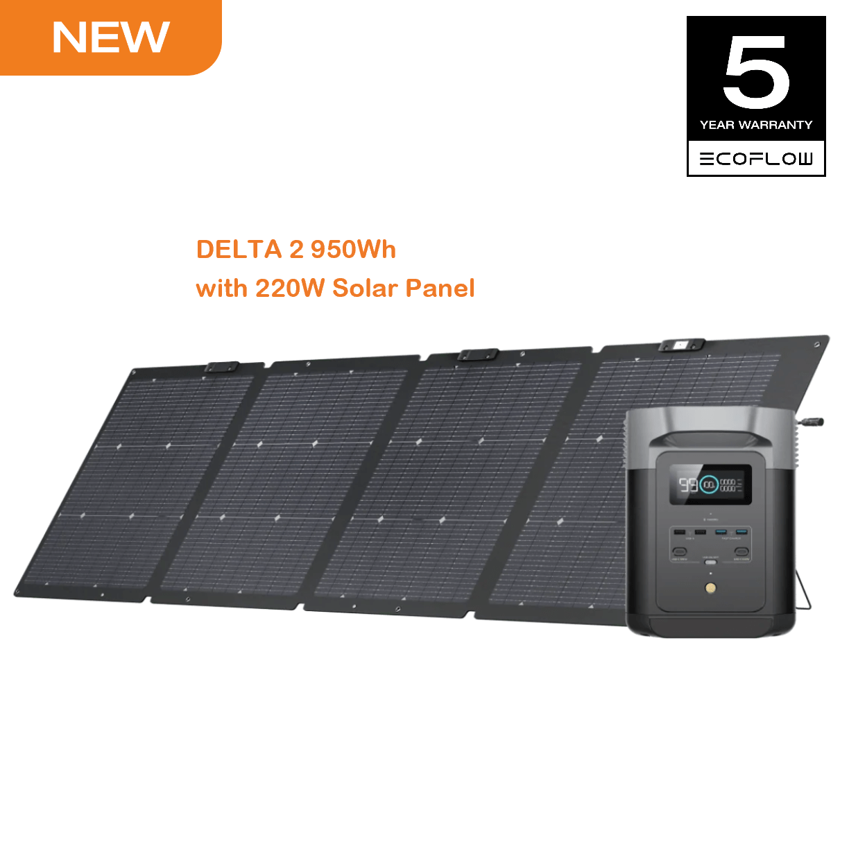 EcoFlow Portable Power Station DELTA 2 950 with Solar Panels (Separate Shipment), 950Wh LiFePO4 (LFP) Battery, Expandable Capacity from 1-3kWh (if with extra battery), Fast Charging, Solar Generator with 1800W Output for Home