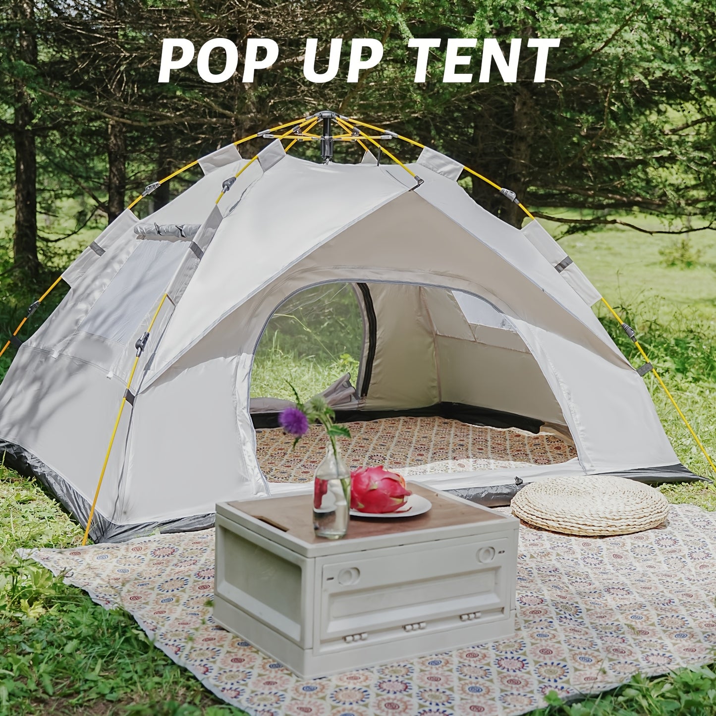 Automatic Instant Setup Camping Tent - 1-3/3-4 Person All-Season Tent with Dual Doors & Mesh Windows, Windproof Lightweight Tent for Camping, Travel, Campers Accessories, Camping Tent, Hiking Gear, Durable Construction, Adven
