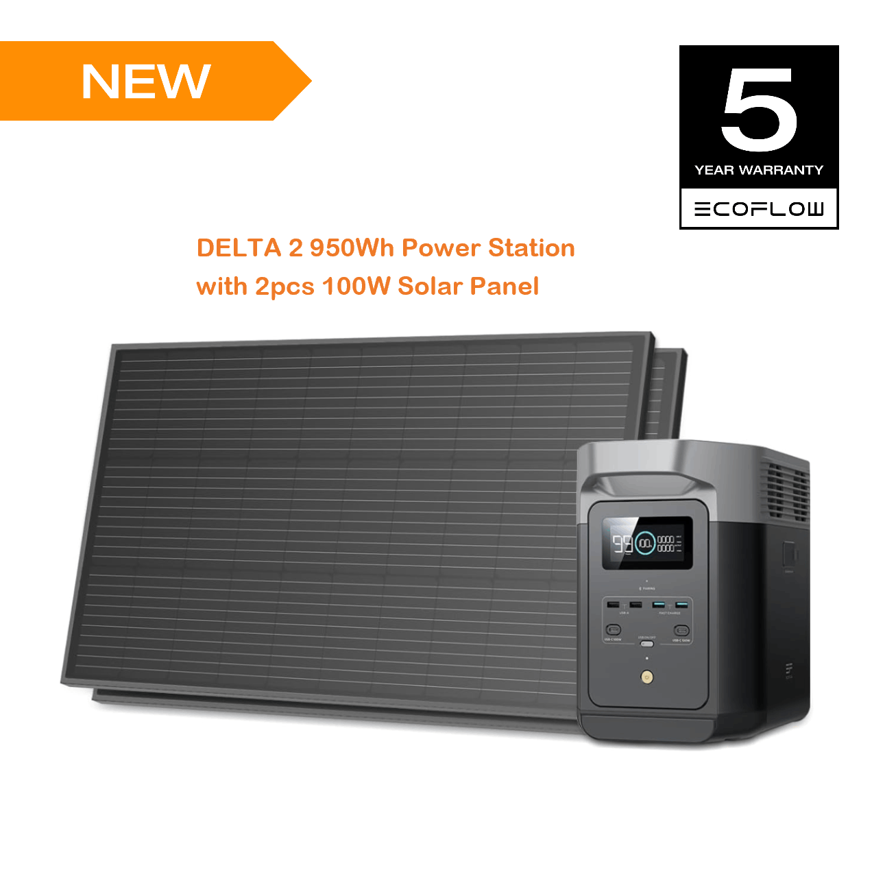 EcoFlow Portable Power Station DELTA 2 950 with Solar Panels (Separate Shipment), 950Wh LiFePO4 (LFP) Battery, Expandable Capacity from 1-3kWh (if with extra battery), Fast Charging, Solar Generator with 1800W Output for Home