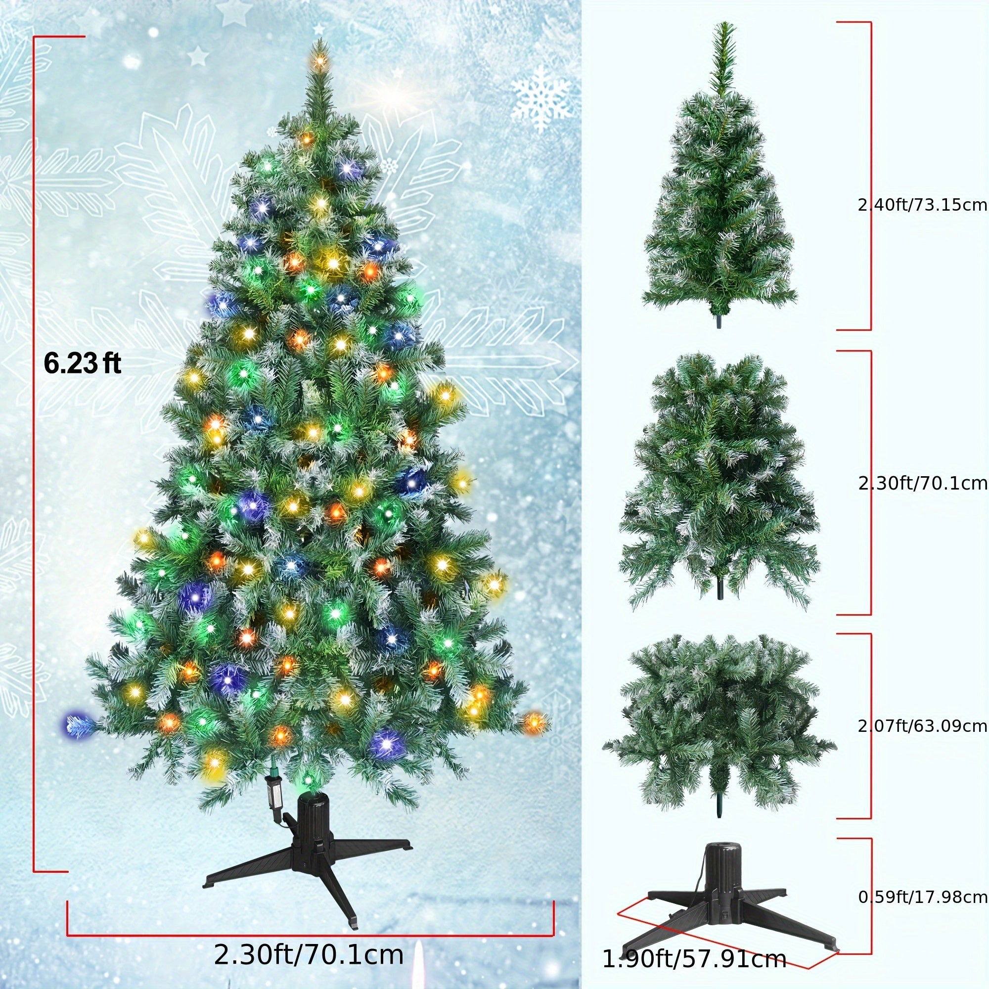1pc 6.2' RGB LED Rotating Christmas Tree - 360° View, Festive Plastic Nativity-Themed, 110V US Plug, Stake Mount, No Feathers, Holiday Decor for Home & Celebrations