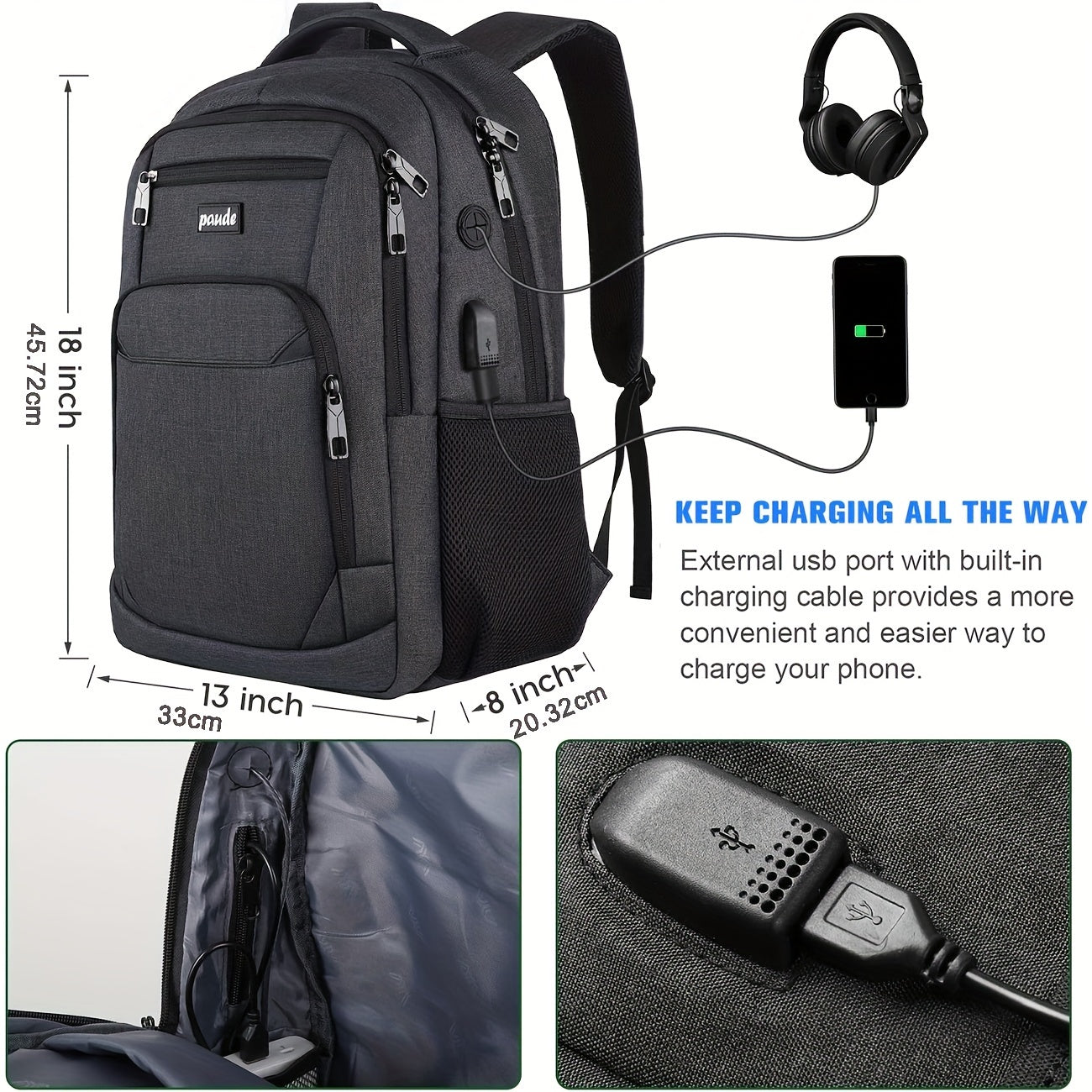 Backpack for Men And Women, School Backpack for Teens, 15.6 Inch Laptop Backpack with USB Charging Port for Business  Travel