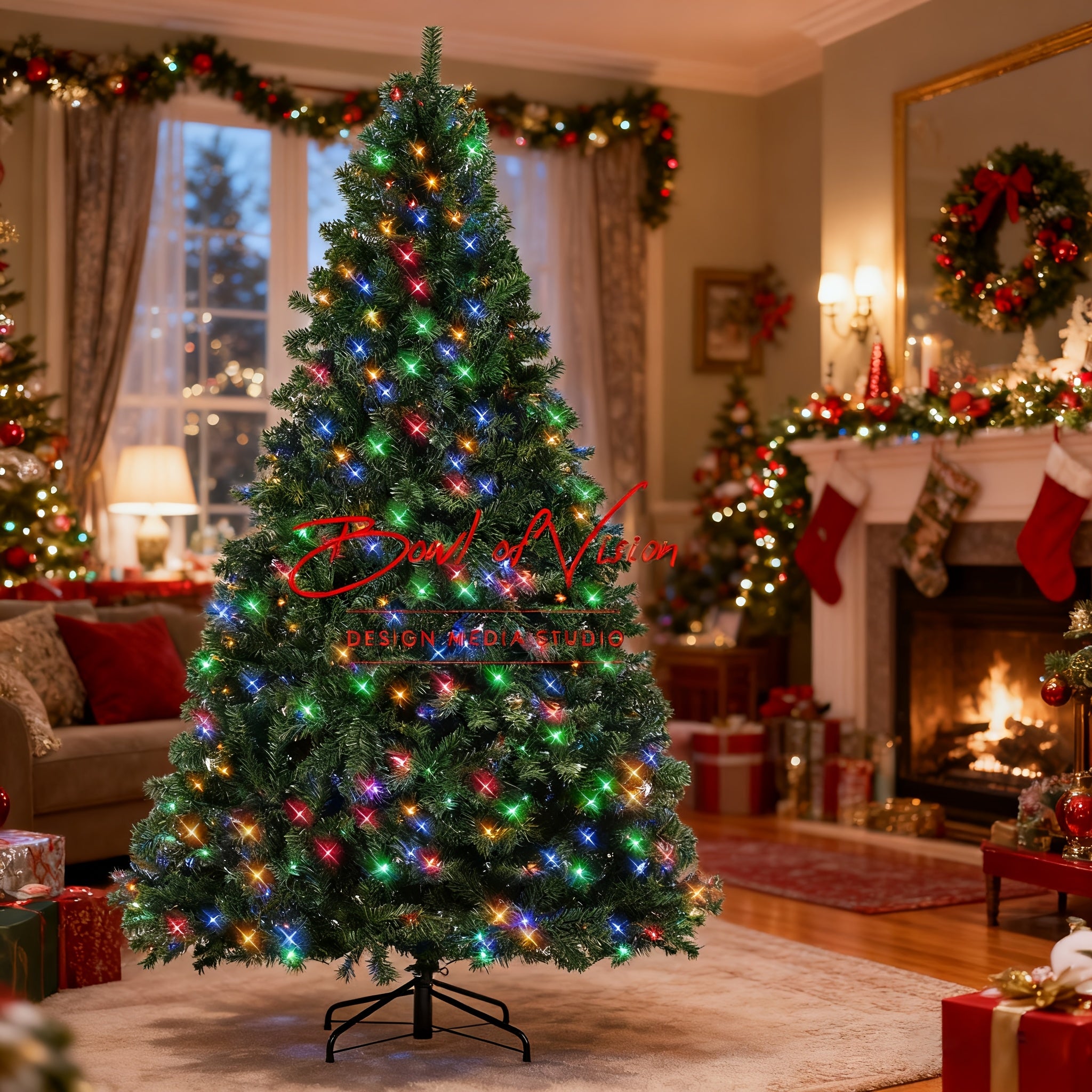 7.5FT Four-Color Lights Are Permanently Illuminated on a Natural Layered Spruce Christmas Tree, Ideal for Home And Office Decoration, Featuring 500 Lights, Model 1346, Essential for Christmas And Halloween Parties.